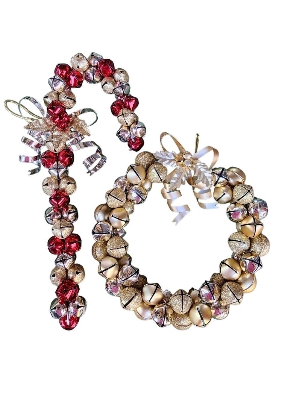 Jingle bells large Wreath and Candy Cane Holiday Christmas wall door decor